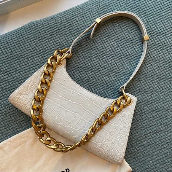 APEDE MOD WHITE CROC EMBOSSED LEATHER HOBO CHAIN SHOULDER FROGGY BAG - Picture 5 of 16